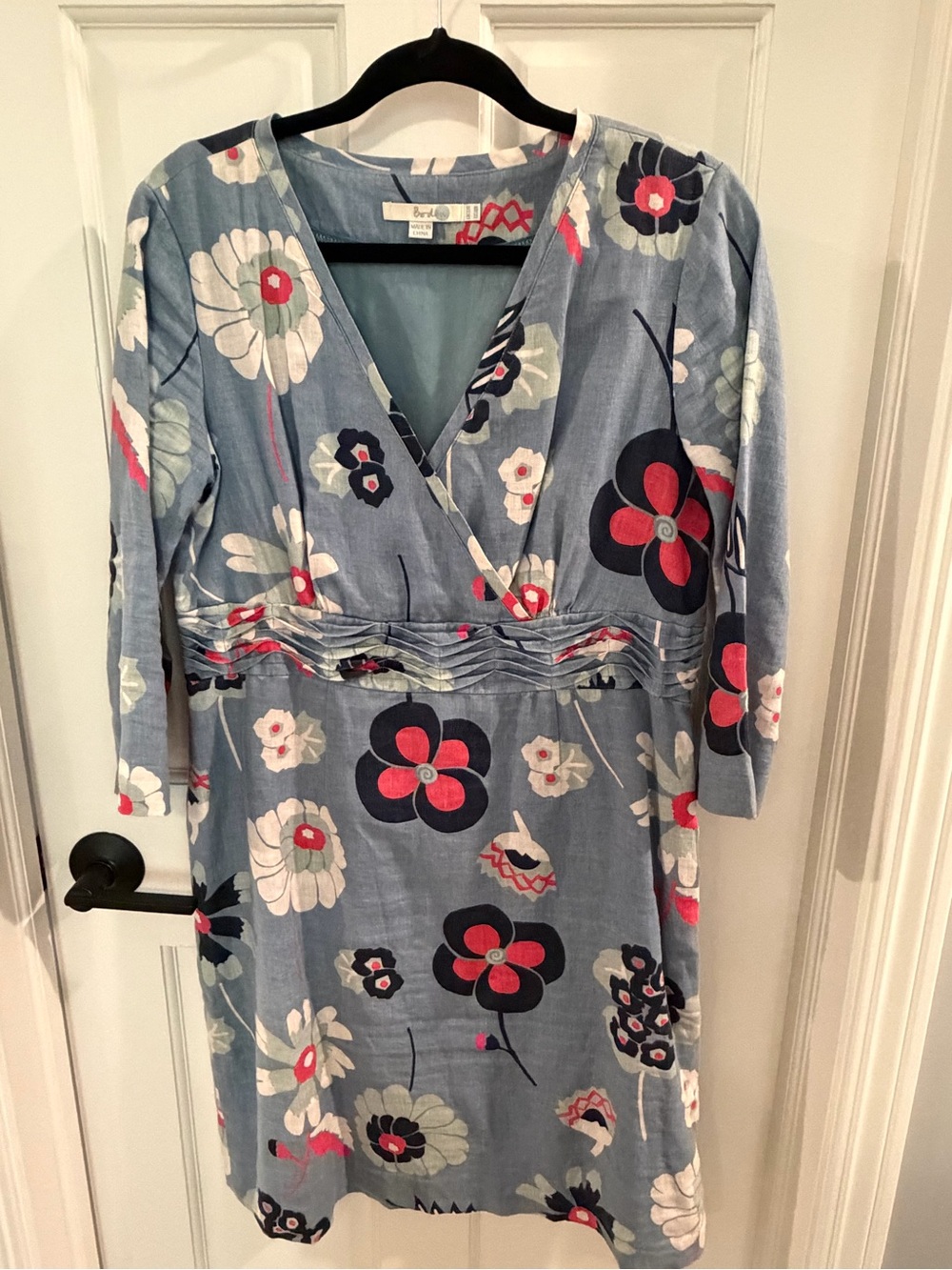 Boden Light Blue Floral Wrap-Style Long Sleeve Dress